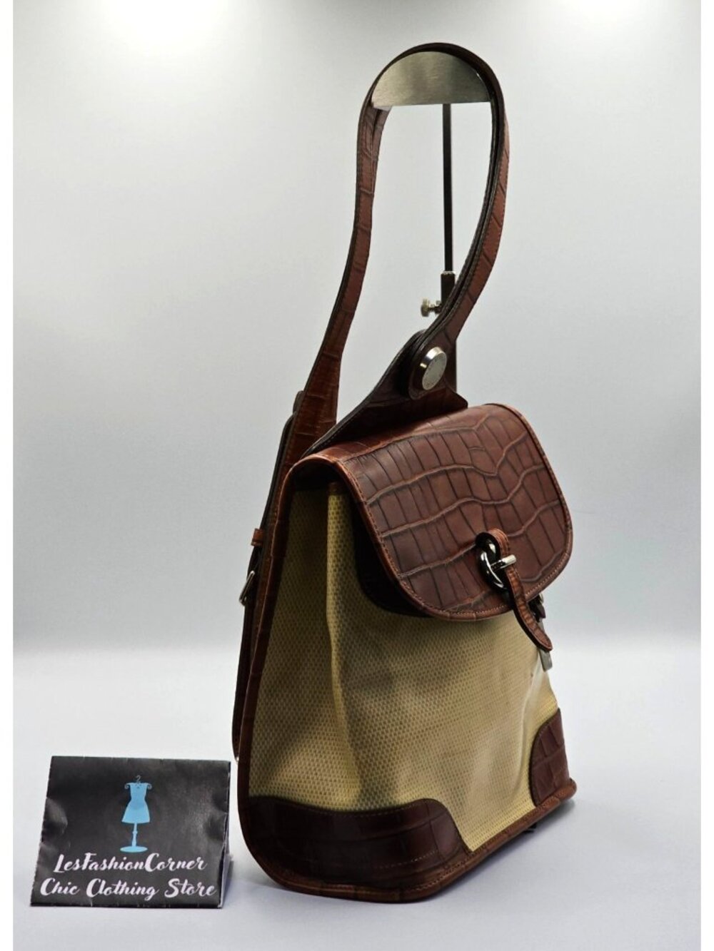 Vintage Dooney & Bourke Women's Brown Croc Embossed Leather Backpack Sz M 2560 - Picture 10 of 16